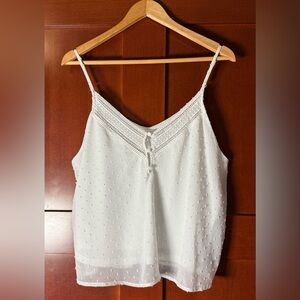 Chance Romantic Boho White Swiss Dot Camisole With Lace Size Large
